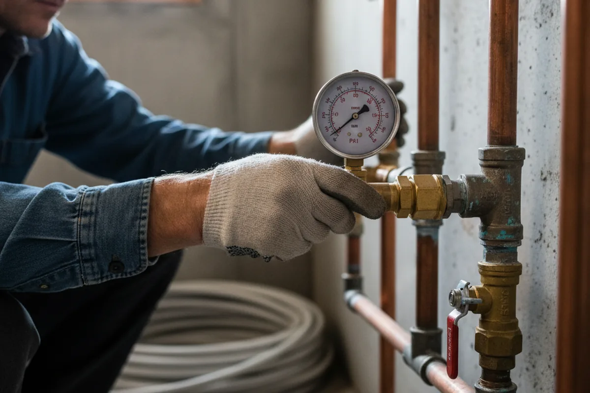 Pressure testing a repaired line during Water Line Repair in Fingerville
